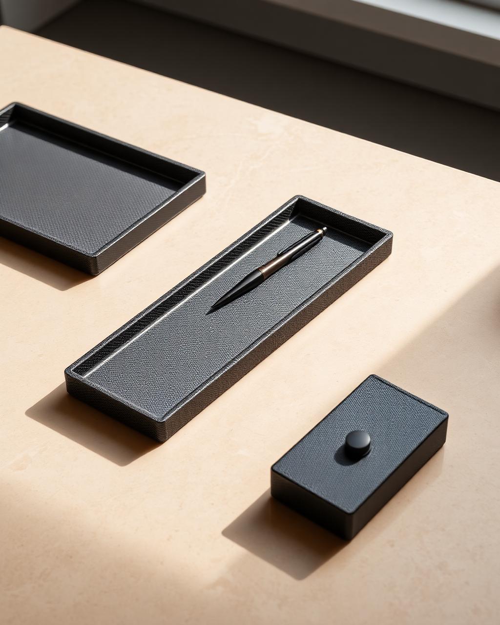 Three-piece carbon fibre desk set