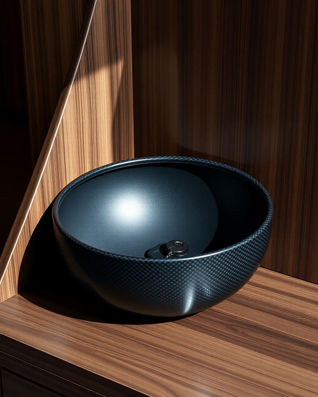 Deep round carbon entry bowl with leather lining