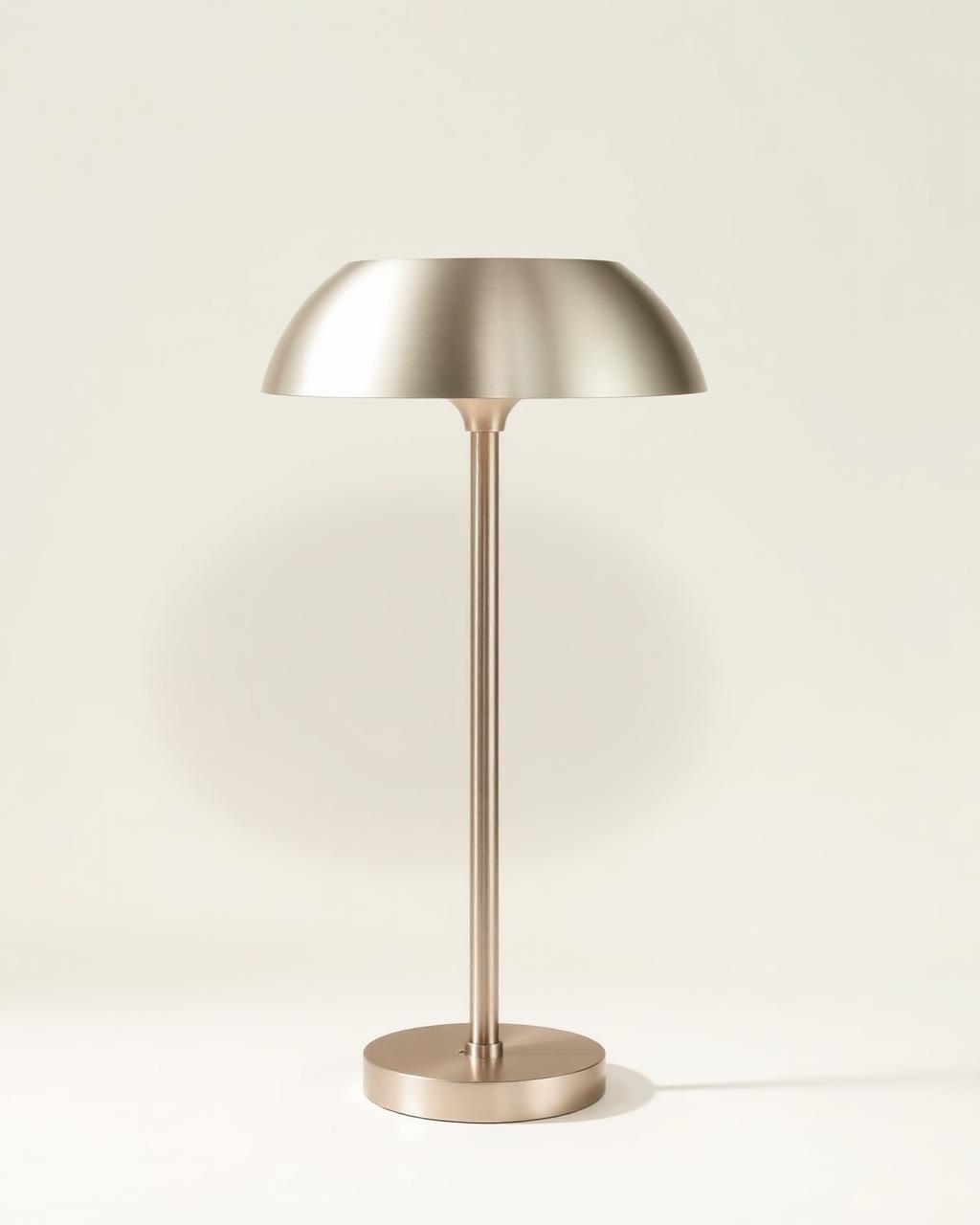 Brushed aluminium table light with a disc shade