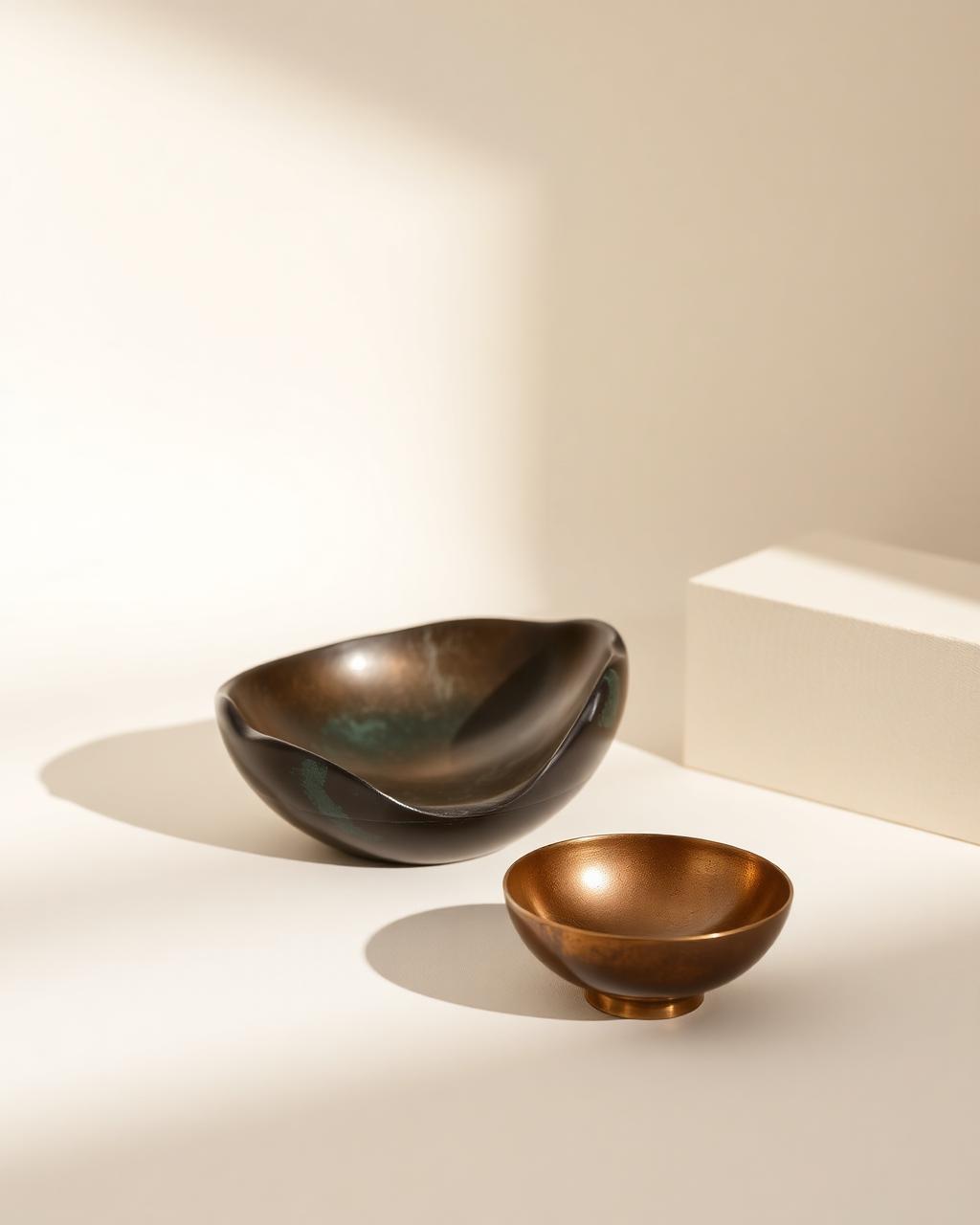 Cast bronze bowls with warm patina