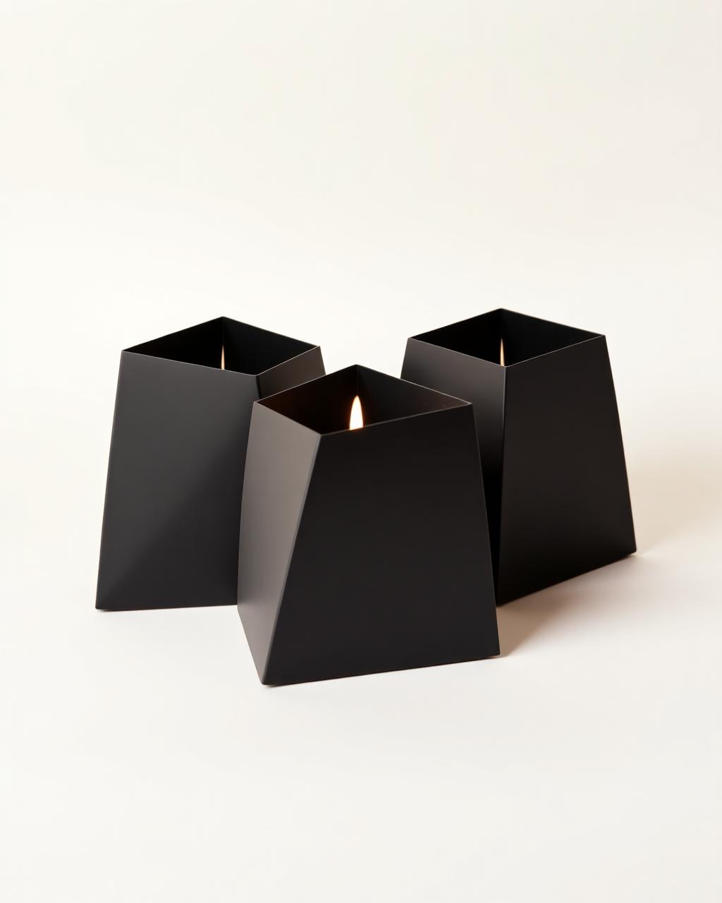 Blackened steel faceted candle holders