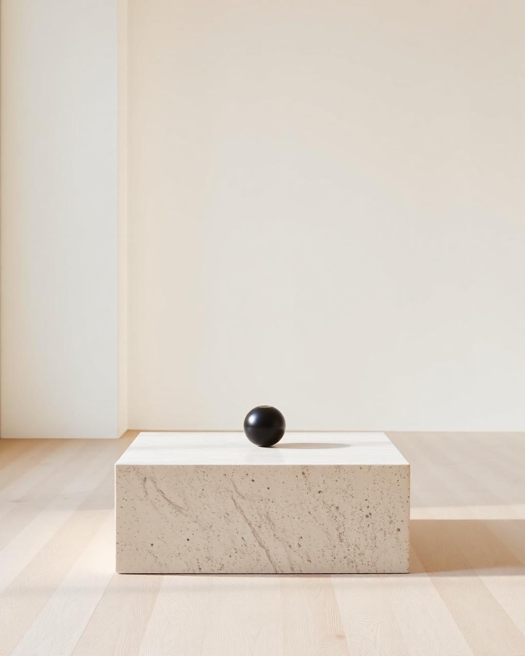 Basalt low plinth shown in a styled interior