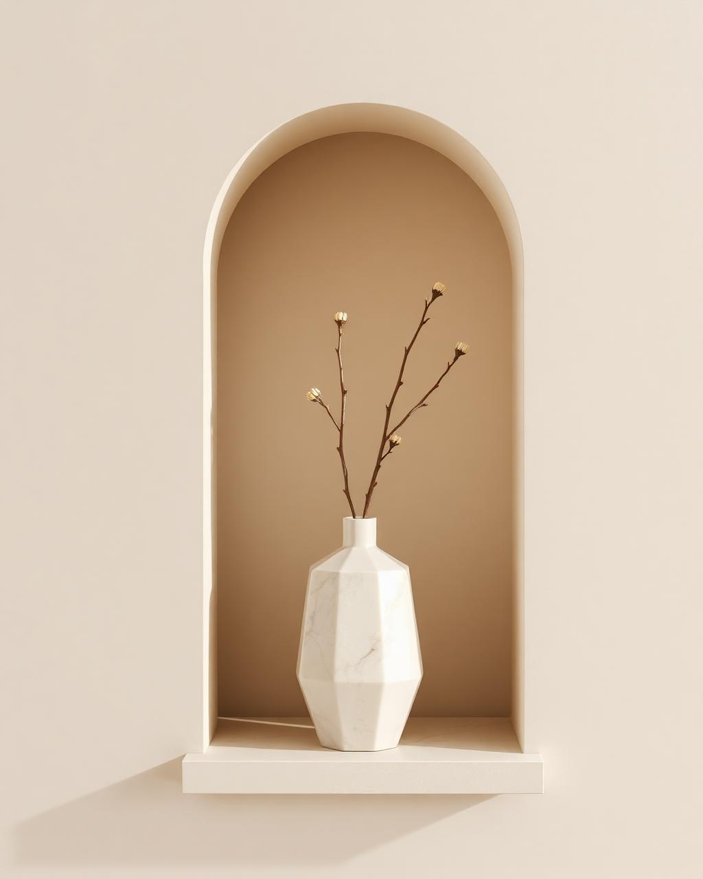 Pale stone vase shown in a styled interior